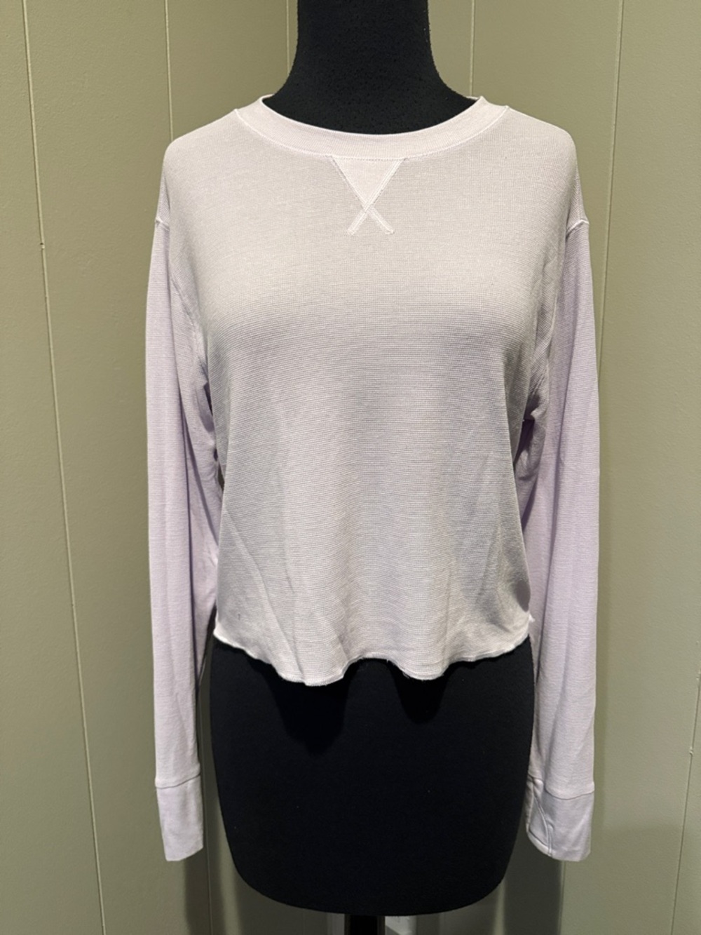 B40 Athleta Girl XL/14 Light Lavender Long Sleeve Crewneck Cropped Tee